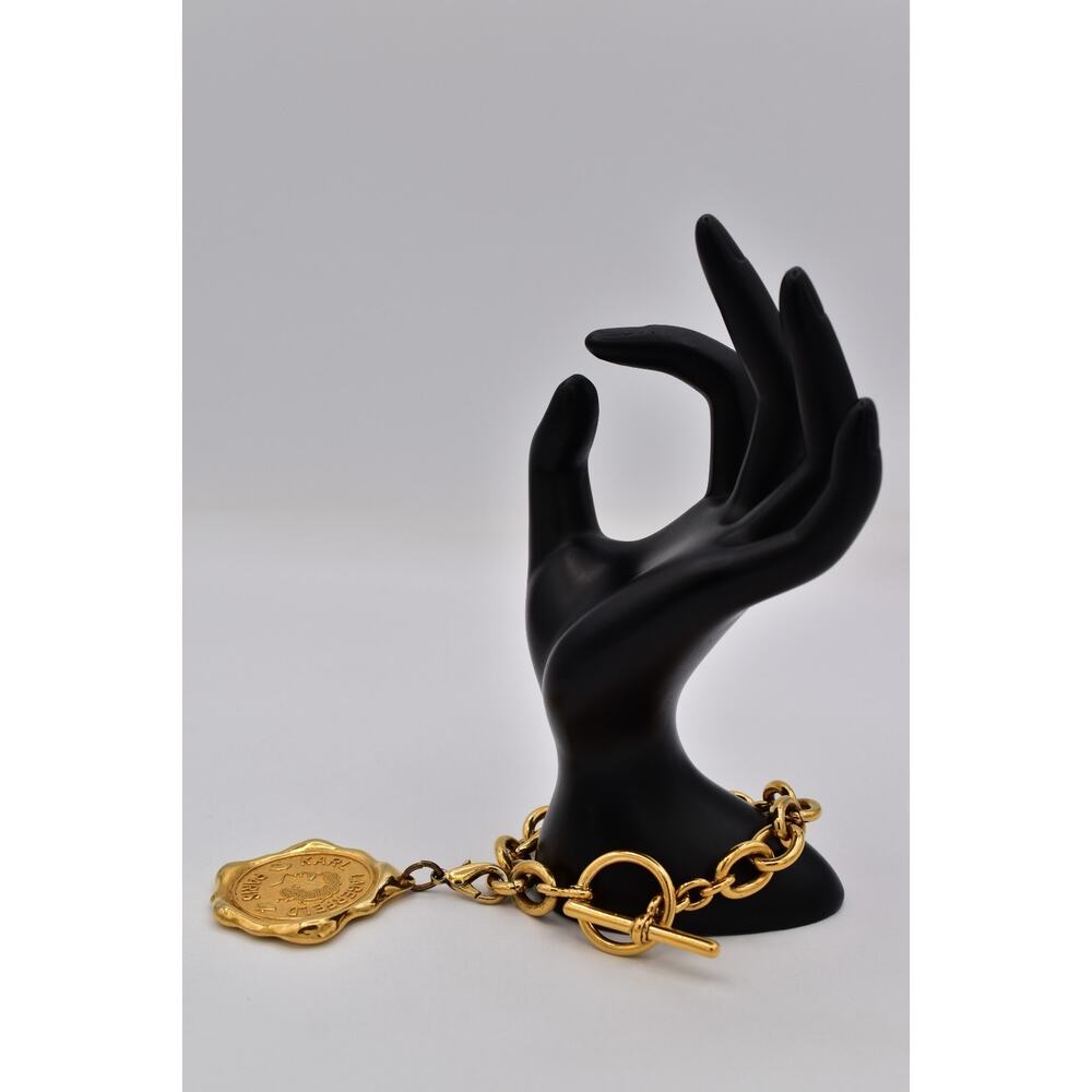 Karl Lagerfeld Vintage Logo Charm Bracelet Seal Medallion Paris Gold Runway Bin5 - Picture 11 of 12